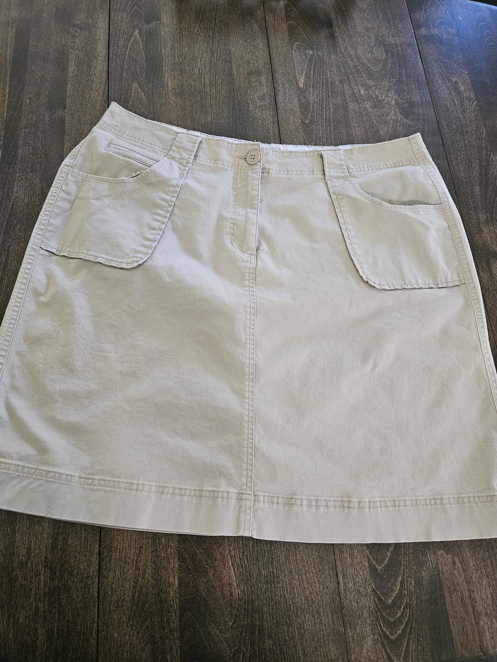 Denver Hayes Beige A-Line Cotton Skirt with Front Patch Pockets